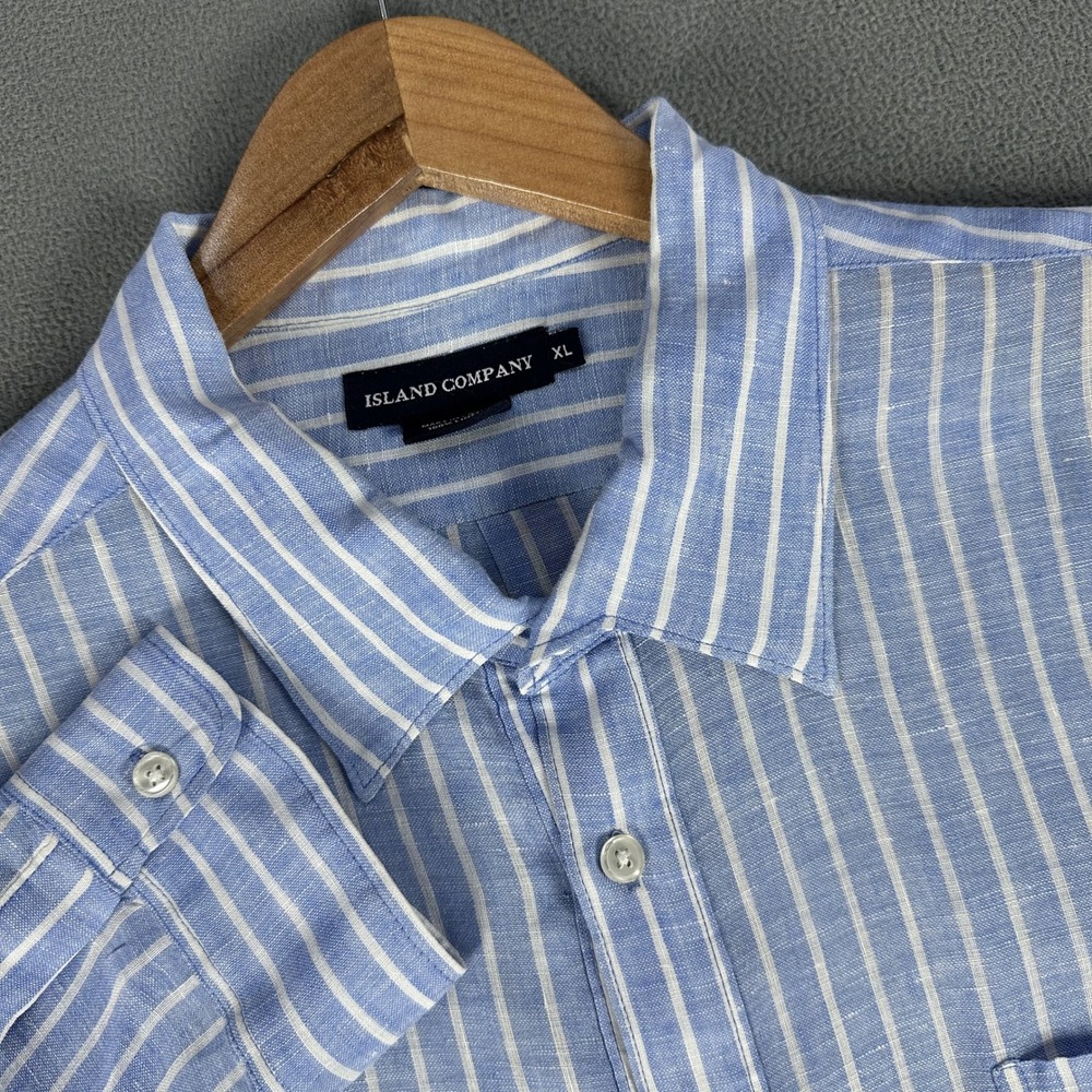 Island Company Shirt Mens XL Blue White Linen Nautical Stripe Resort Beach Prep